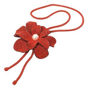Tigerstars Orange Bling Stud Flower Pointed Bolo Tie Necklace